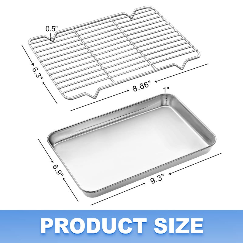 Zacfton Baking Sheet with Rack  Zacfton Stainless Steel Cookie Sheet Baking Pan with Cooling Rack  Eighth Sheet Pan Toaster Oven Tray with Wire Rack 9  x 7  x 1   Healthy & Non Stick & Dishwasher Safe - Image 2